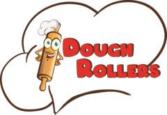 Dough Rollers logo: a cartoon baker with a rolling pin